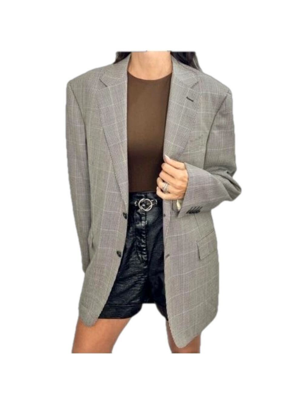 Harry Rosen Italian wool black white check plaid oversized blazer IT 50